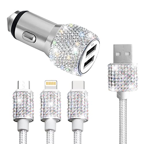 Bling Dual USB Car Charger with 3-in-1 Multi Fast