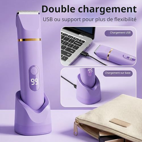 XkuiHF 5 in 1 Women's Electric Shaver, Wet/Dry Trimmer, IPX7 Waterproof, Female Intimate Trimmer for Face, Armpits, Legs, Arms and Bikini (Purple)