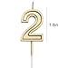 URAQT Birthday Candles Numbers, Gold Glitter Birthday Numeral Candles for Birthdays, Weddings, Reunions, Theme Party, Number 2