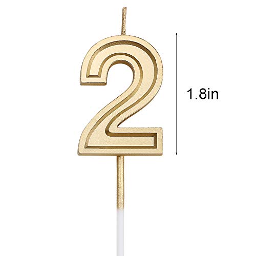 URAQT Birthday Candles Numbers, Gold Glitter Birthday Numeral Candles for Birthdays, Weddings, Reunions, Theme Party, Number 2