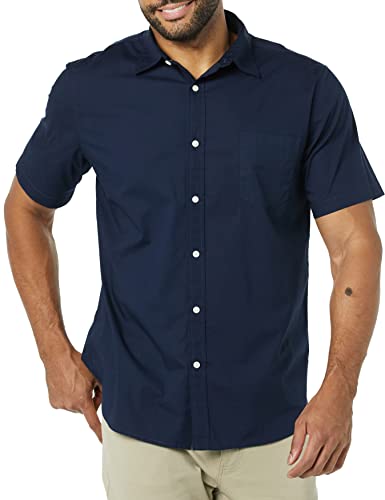 Amazon Essentials Men's Slim-Fit Short-Sleeve Poplin Shirt, Navy, Large