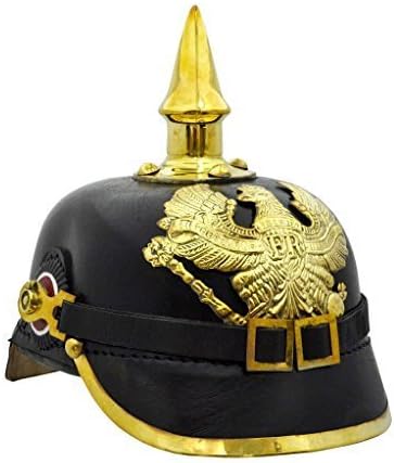Brass German Pickelhaube Imperial Prussian Helmet - Leather by NAUTICALMART