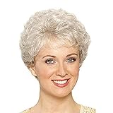 Silver-white Short Wigs for Women Fluffy Natural Wigs for Cosplay Middle-Aged and Old People