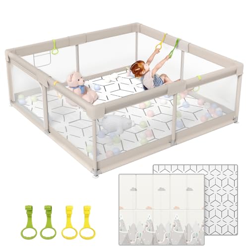 ZEEBABA Baby Playpen with Mat, Playpen for Babies (59x59x27inch), Kids Safety Play Pen for Babies and Toddlers, Extra Large Playpen Playmat, Baby Fence Gives Mommy a Break, Large Baby Play Yard