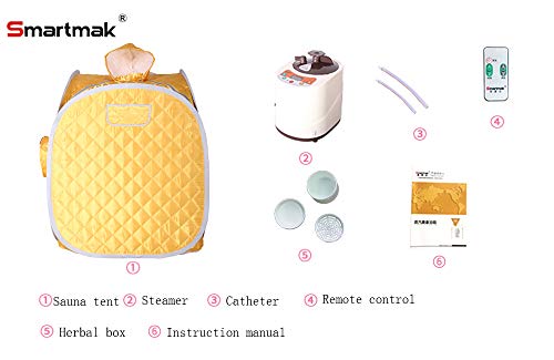 Smartmak Portable Steam Sauna, Personal at Home Remote Control 2L Steamer for Detox & Weight Loss Lightweight Double Person Spa Tent Indoor US Plug-Yellow - Thumbnail 6