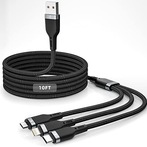 Multi Charging Cable 10FT Long Multi USB Cable 3A Nylon Braided