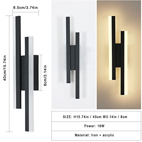 Riserva Wall Light LED Indoor Modern 16 W Warm White 3000 K Black | Wall lamp creative long parallel for living room, corridor, stairs, 40 cm