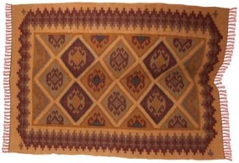 Ian Snow Kocboynuzu Large Wool and Jute Kilim, Brown by Ian Snow