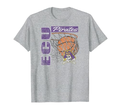 East Carolina Pirates Vintage Basketball 90's Gray T-Shirt, Men, Heather Grey,…