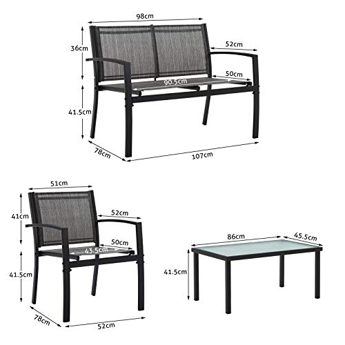 IntimaTe WM Heart Gartenmöbel 4er Set, Sitzgruppe im Garten und Balkon, Gartengarnitur mit DREI Stühlen und einem Glastisch (Schwarz), 1, 107 * 78 * 77.5 cm – Bild 6