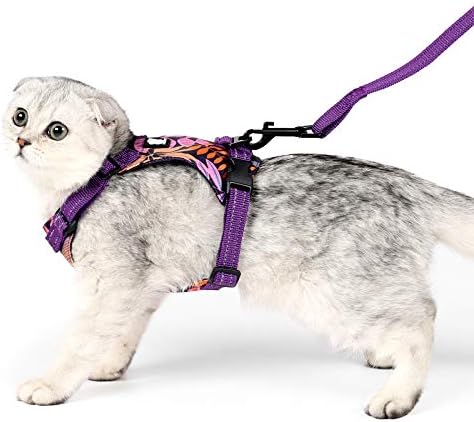 Cat Harness and Leash Set for Walking Escape Proof Soft Adjustable with Reflective Strips Vest Harness for Cats(S-Purpie)