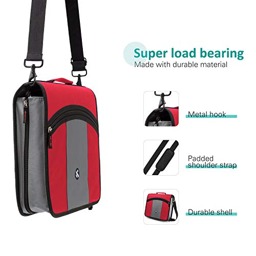 3-Inch Zipper Binder, 3 Round Rings Binder with Expanding File and Shoulder Strap, Red - Thumbnail 2