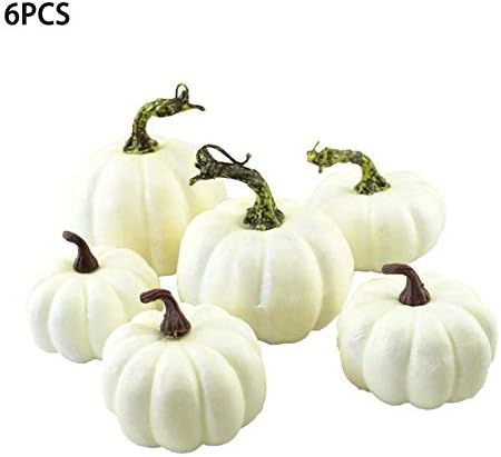 CIPOPO DIY Halloween Artificial Foam White Pumpkin for Halloween Decor Mini Artificial Pumpkins 6pcs in One Package