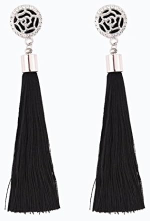 Vintage Earrings, Paymenow Women Rose Flower Rhinestone Tassel Stud Earrings Fashion Drop Earrings Jewelry (Silver)