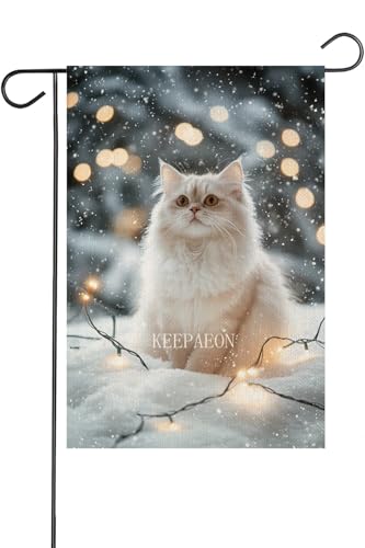 KEEPAEON Welcome Winter Persian Cat Garden Flag Vertical Double Sided Linen Lawn Flag Seasonal Farmhouse Outdoor Patio House Home Decor Holiday Yard Outdoor Decoration 12x18 Inch (12478) at Amazon