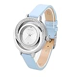 Dictac Wrist Watch Women and Girl Analog Sky Blue Leather Watchband Dress Watch