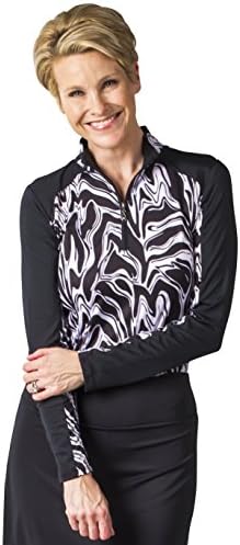 SanSoleil Women's Sunglow UV 50 Print Solid Zip Mock with Vent Back for Cooling