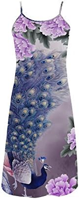 Women's Peacock Print Polyester Casual Slip Dress