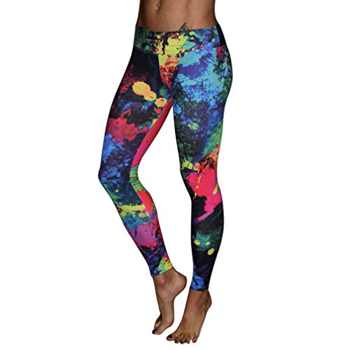 Pocciol Printed Yoga Leggings, Mid Waist Trousers Women Colorful Fitness Stretch Pants