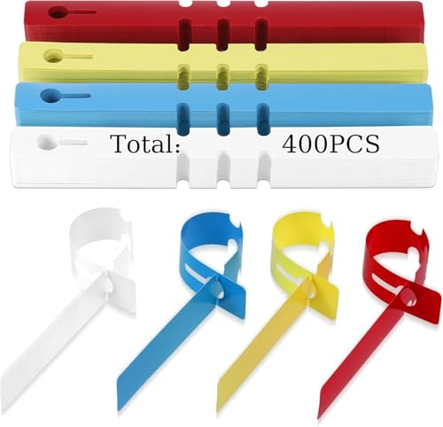 Yimomoyi 400Pcs Plastic Tree Labels, Garden Plant Tags Hanging Tags Wrap Around, Waterproof Plastic Tree Labels Tags, Adjustable Coloured Plant Labels for Outdoor Plants, 4 Colours 2x21cm