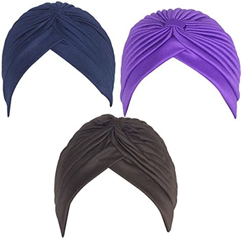 Yaketera Womens 3Pcs Twist Pleated Ruffle Chemo Bonnet Pre Tied Turban Cap Headwear
