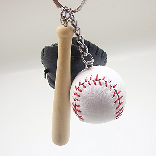 Mini Baseball Glove and Bat Model Keychain, Black