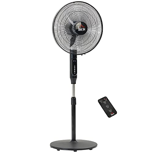 HOMCOM 16-Inch Pedestal Fan, Standing Fan with Adjustable Height, 3 Speeds, 85° Oscillation, LED Control Panel, Remote, 15H Timer for Living Room Bedroom Office, Black
