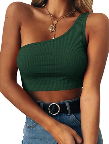 MinclouseWomen's One Shoulder Sleeveless Crop Tops Summer Sexy Strappy Tank Tees