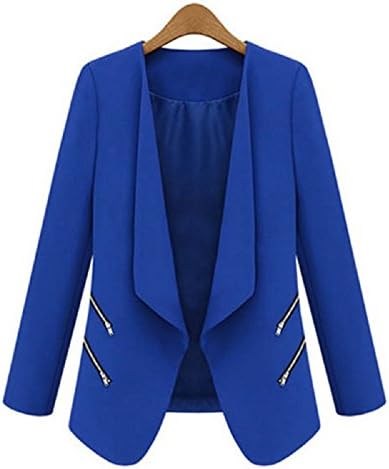 Women OL Long Sleeve Slim Lapel Blazer Suits Jackets Casual Open Coats Blazers Blue XL