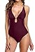 Women's Sexy Lace Up V Neck One Piece Swimsuit Swimwear Backless Bathing Suit, Wine Red, US 8/Medium