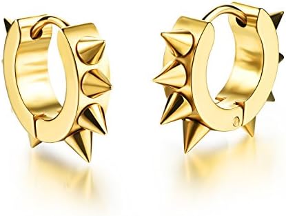 Moniya 3 Colors Stainless Steel Mens Spike Hoop Earrings Punk Rock Piercings Huggie Hypoallergenic