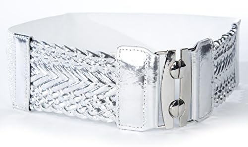 Women's Wide Braided Stretch Fashion Belt (Silver)