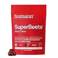 Humann SuperBeets Heart Chews, Nitric Oxide and Blood Pressure Support, Grape Seed Extract & Non-GMO Beet Root Powder Energy Supplement, Pomegranate Berry Flavor, 60 Count