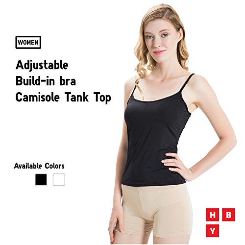 HBY Womens Camisole Built In Shelf Padded Bra Cami Bra Adjustable Straps Tank Top Solid Color Black Large - Thumbnail 7
