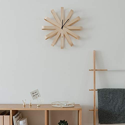 Umbra Ribbonwood Large Modern Wall Clock, Battery Operated, Silent, Non