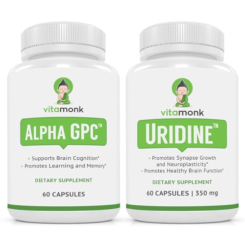 VitaMonk Alpha GPC and Uridine Stack - Mr Happy Stack - Uridine Monophosphate with No Artificial Fillers - Bioavailable Choline Supplements Promote Cognition, Focus, Mental Clarity