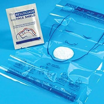 Foil Pack Resuscitation Face Shield ~Steroplast~Resusciade for Personal Protection During Mouth to Mouth Resuscitation ~ Quantity:10 ~ Breathing Filter Pocket