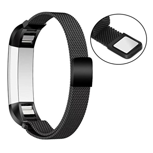 Milanese Magnetic Loop Stainless Steel Smart Watch Band + Connector For Fitbit Alta HR ,Tuscom (Black)