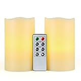 Kohree Real Wax Flameless LED Candles Remote Control Candles Battery Operated Retro Unscented Ivory Votive Pillar Candles Light, Warm White (Pack of 12)