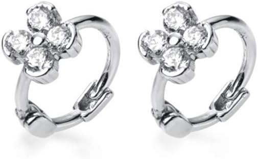 Little Flower Small Hoop Earrings Sterling Silver Cubic Zirconia Crystal Cartilage Cuffs Huggie Hinged Earring Tragus Ear Lobe Hoops 8mm Dainty Jewelry Christmas Gifts