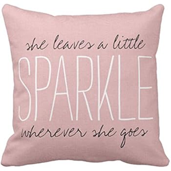 Emvency Throw Pillow Cover Cute Burlap Pink Sparkle Monogram Decorative Pillow Case Home Decor Square 16 x 16 Inch Pillowcase