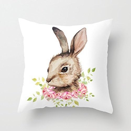 Jumkim Easter Bunny With Flower Wreath Throw Pillow Case Cushion Cover 18 x 18 inches
