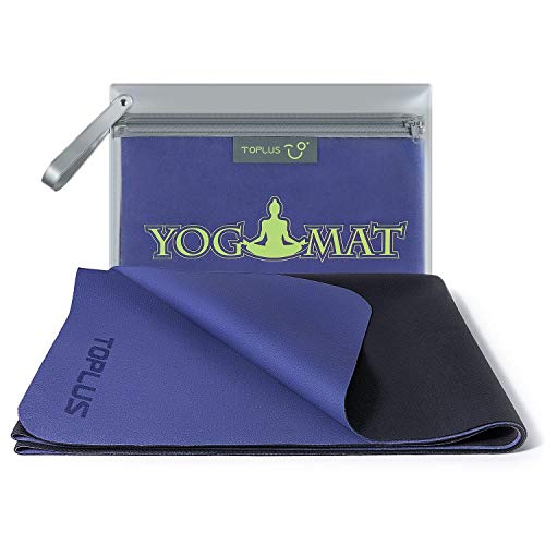 TOPLUS Travel Yoga Mat, 1/16 inch Thin&Foldable Travel Mat- Natural Suede Anti Slip Yoga Mat Travel, Yoga Pilates (Sea Blue)
