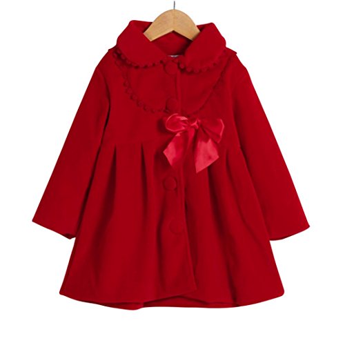 Konfa Girls Fashion Decorative Border Wind Coat,Suitable For 1-6 Years Old,Winter Warm Thick Overcoat Cloak Clothes (3-4 Years Old, Red)