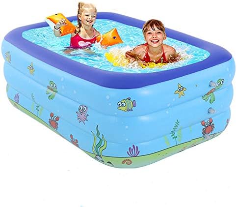 MAGO Rectangular Inflatable Family Paddling Swimming Pool For Kids And Adults,Four Sizes, Blue Ocean Pattern, With Bubble Non-slip Bottom ( Edition : #1 , Size : 150×110×50cm )
