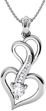 Silver Taper Jewels Baguette Real Diamond wt 0.09 ct in Sterling Silver Sublime Heart Pendant for Women