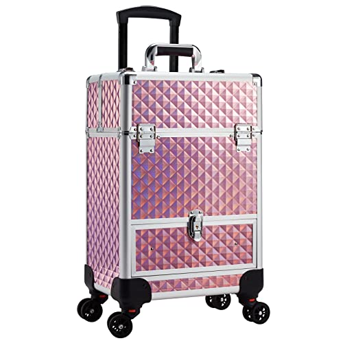 Rolling Makeup Case with Drawer Cosmetology Case on Wheels Makeup