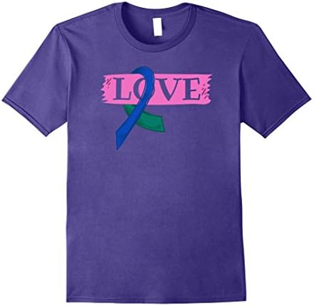 Mens Thyroid Cancer Awareness Shirt Love Teal Blue Pink Ribbon Large Purple