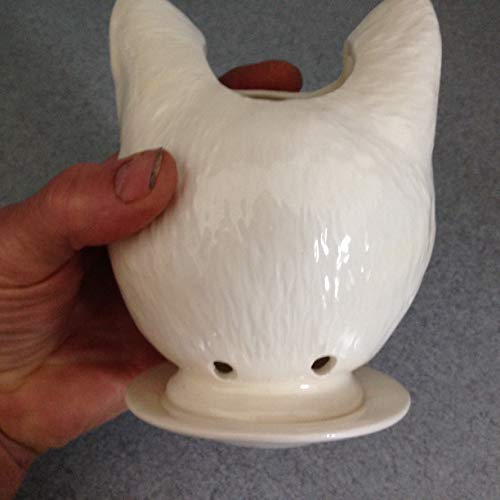Handmade White Ceramic pot Succulent herb pot, Glass Blue Eyes, New Cat Doll head ceramic planter on saucer with drain holes Toothbrush or, desktop pencil holder