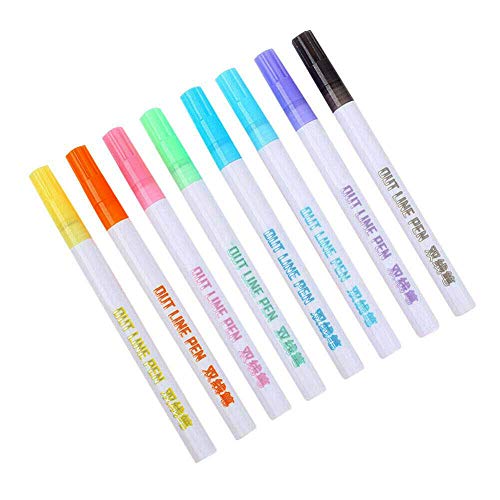 Ann Bully Double Line Outline Pen for Gift Card Writing Drawing Creative Art Marker 8 Color Double Line Marker Metallic Markers Light Color Fluorescent Marker Art Supplies Stationery